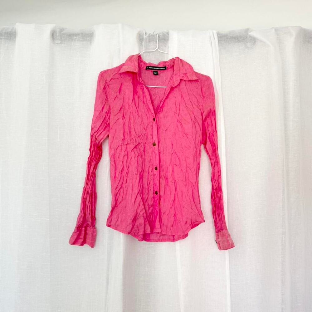 ✶ y2k hot pink sheer button up ✶
